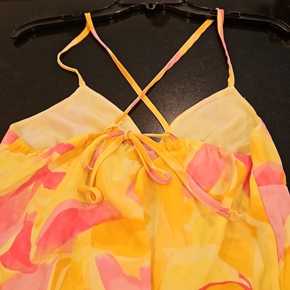 💕SANCTUARY💕 Maxi Dress ~ Yellow Pink Abstract Floral Watercolor Print S NWOT - Picture 5 of 7